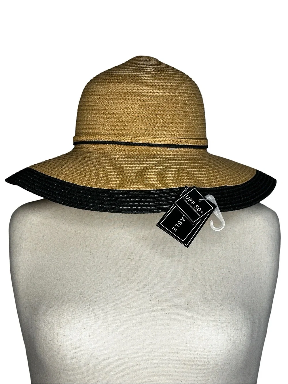 Wide Brim Straw Sun Hat with Black Trim - Women's Beach Hat